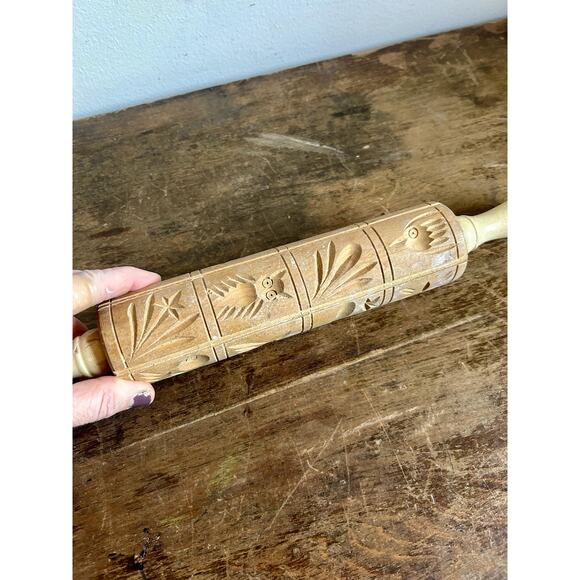 Vintage Springerle Carved Wooden Rolling Pin | Scandinavian Shortbread Cookies - Picture 5 of 8